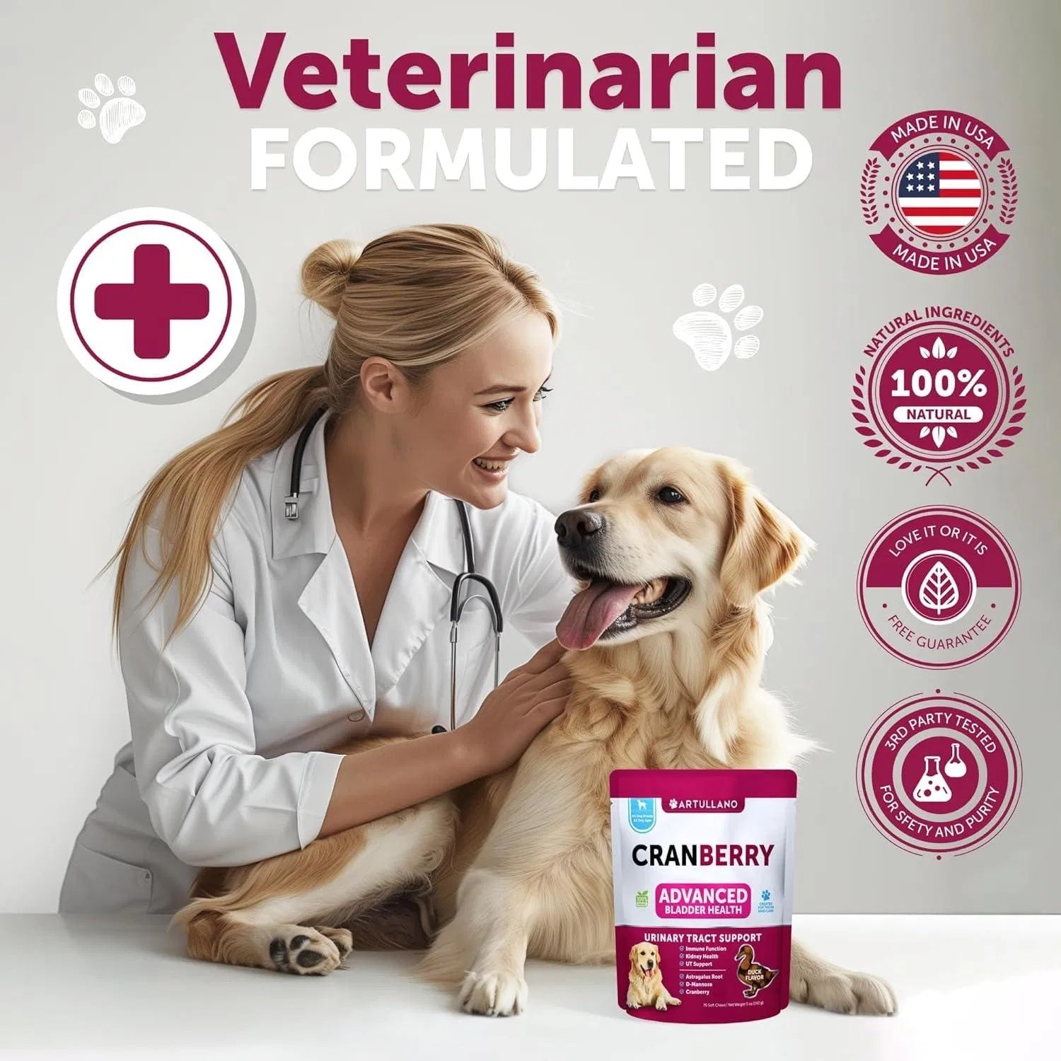 Dog UTI Treatment Cranberry Supplement – Bladder Control & Kidney Support Soft Chews with Fish Oil