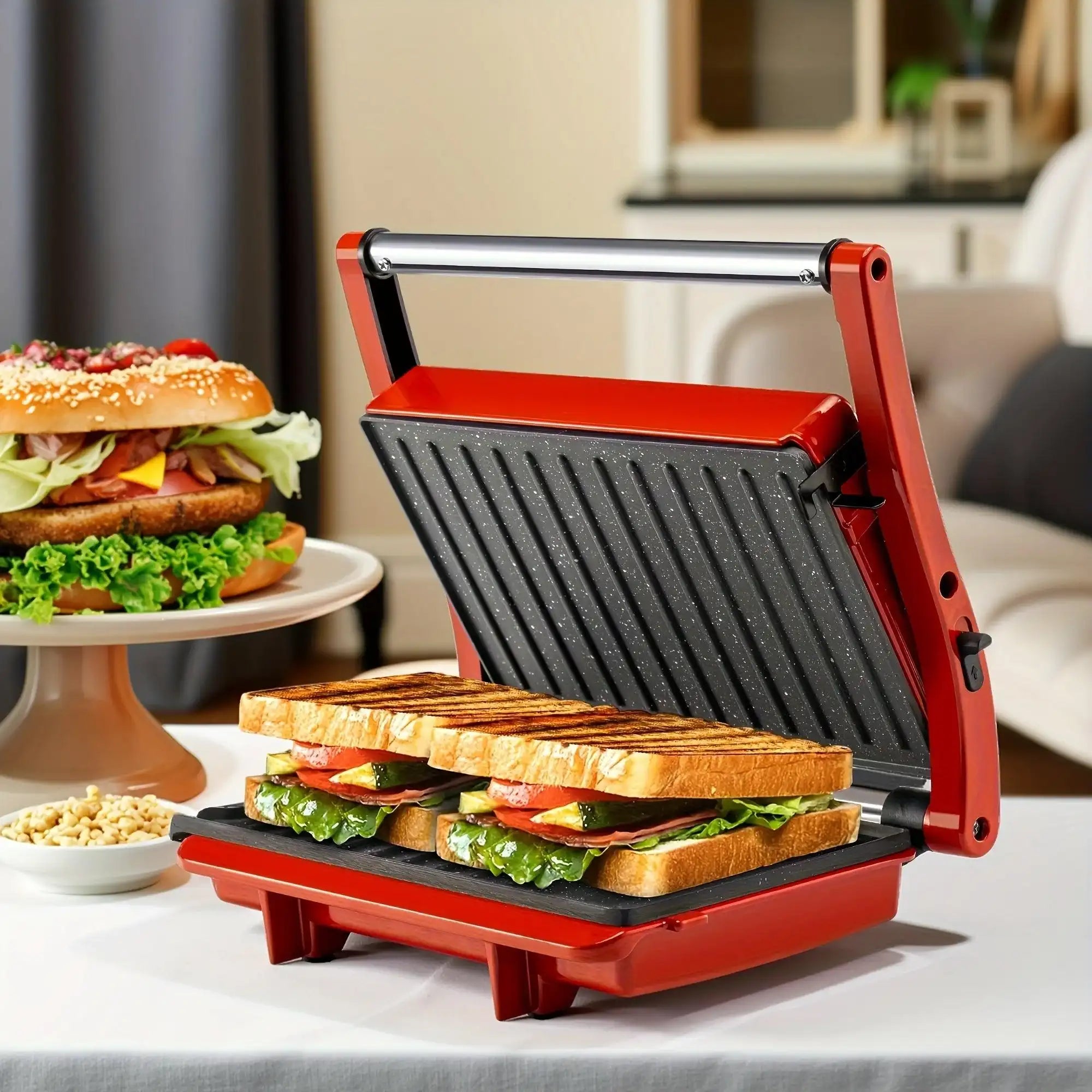 3-in-1 Electric Indoor Grill & Panini Press - 1400W Dual-Sided Non-Stick Grill with 180° Floating Hinge, Adjustable Temp (365°F-410°F), 60-Min Timer, Overheat/Quick Cook Modes & Grease Tray - Compact Black Kitchen Applianc - PulinGO