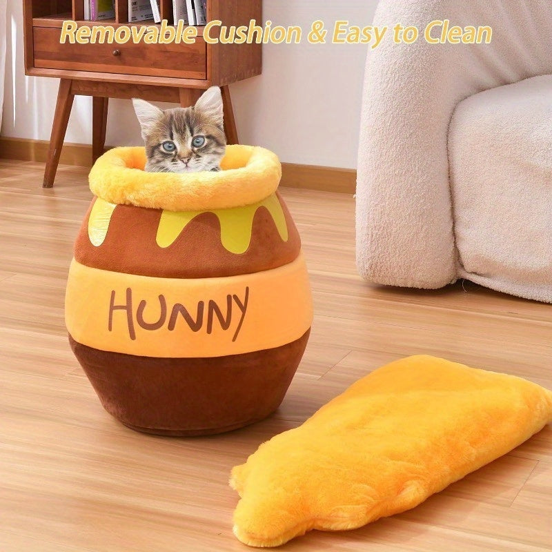 Honey Pot Cat Cave Bed – Indoor Cat Nest with Removable Cushion, Thick Sponge & Washable Cozy Bed for Small Pets