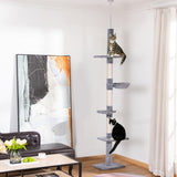 PawHut 9′ Adjustable Floor-to-Ceiling Vertical Cat Tree – 5-Tier Plush Platforms with Sisal Scratching
