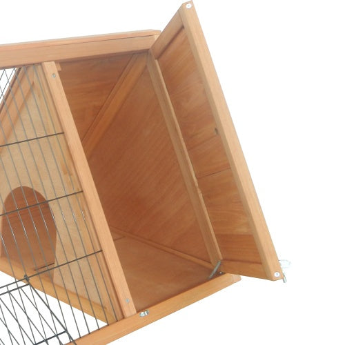 Wooden A-Frame Outdoor Rabbit Cage – Small Animal Hutch with Ramp, Weather-Resistant Roof & Secure Enclosure for Rabbits & Guinea Pigs