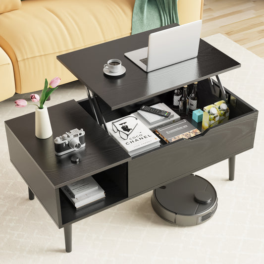 Industrial Lift Top Coffee Table with Hidden Storage - Rustic Living Room Center Table
