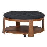 Round Velvet Storage Ottoman - Upholstered Footstool & Coffee Table