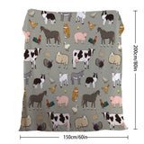 Various Animals Flannel Velvet Blanket – Soft Pig & Horse Print, Lightweight & Durable Throw for Home, Travel & Gift (75×100 cm · 130×150 cm · 150×200 cm)
