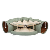 Cat Telescopic Tunnel Cushioned Bed – Foldable Play Tunnel with Zipper-Connected Nest & Teasing Balls
