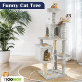 Dark Grey Multi-Level Cat Tree – Scratching Posts, Cozy Houses & Hanging Toys - PulinGO