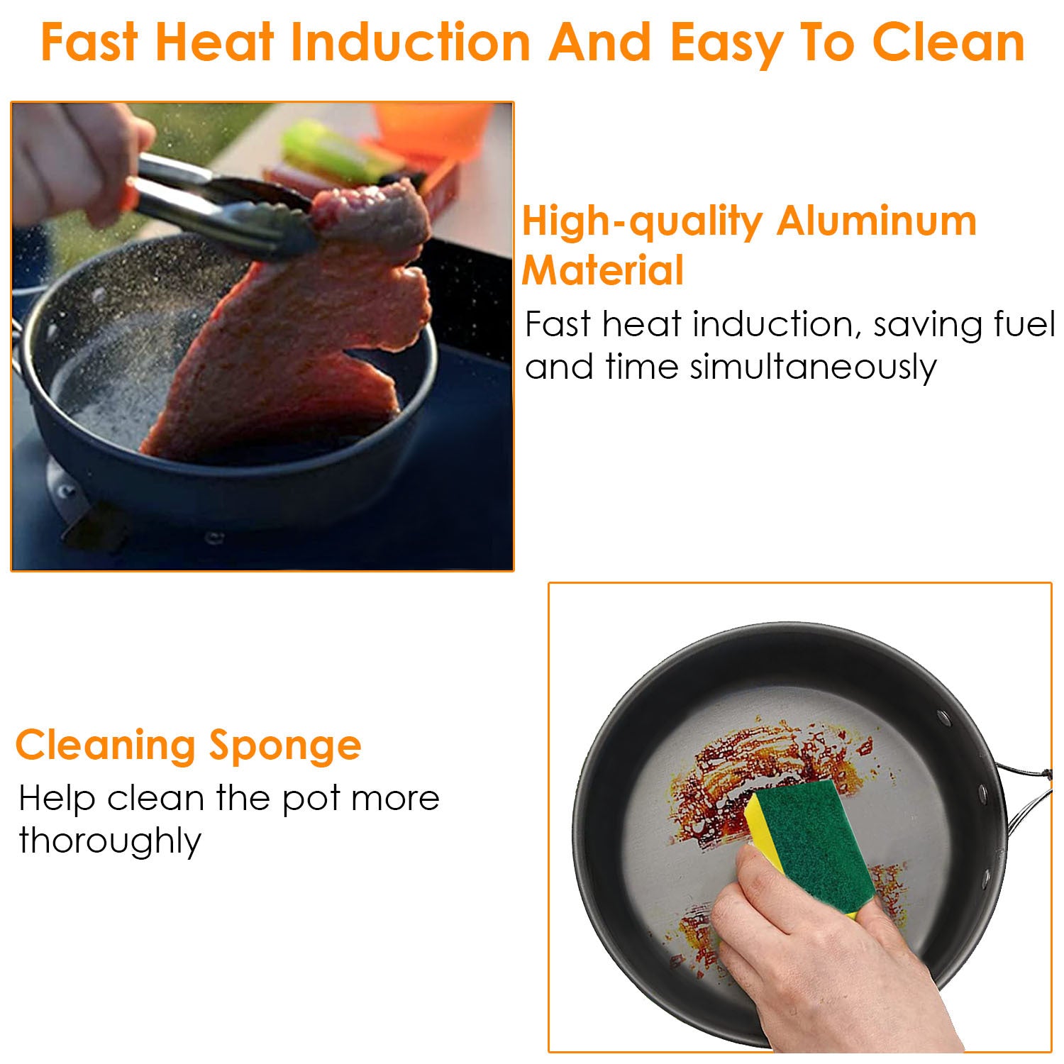 8-Piece Aluminum Camping Cookware Set – Lightweight Pot, Foldable Utensils & Cleaning Kit for Outdoor Adventures
