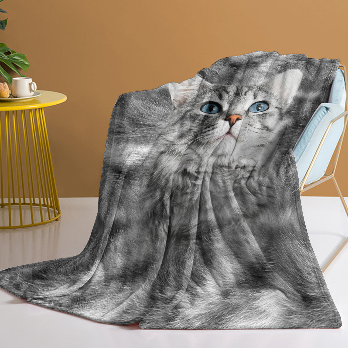 Cat Blanket for Cat Lovers – Cute Black & White Cat Print Fleece Sherpa Throw for Girls & Women, 130 × 150 cm
