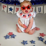 Baby Girl 4th of July Bubble Romper – Smocked Fly Sleeve Bodysuit 🇺🇸