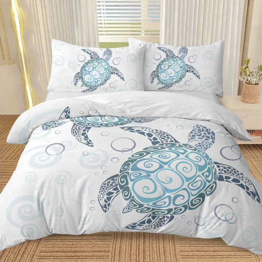 Ocean Turtle 3‑Piece Comforter Set – Turtle‑Themed Bedding with 2 Pillowcases (Queen Size)