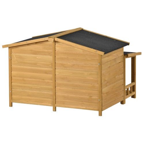 Large Wooden Dog House – Outdoor Hut Style with Porch & Dual Doors, Weatherproof Pet Shelter for Medium & Large Dogs