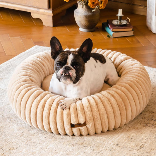 Mewoofun Donut Dog Bed – Medium 45 lbs Capacity Calming Plush Washable Pet Bed with Non-Slip Bottom for Dogs & Cats