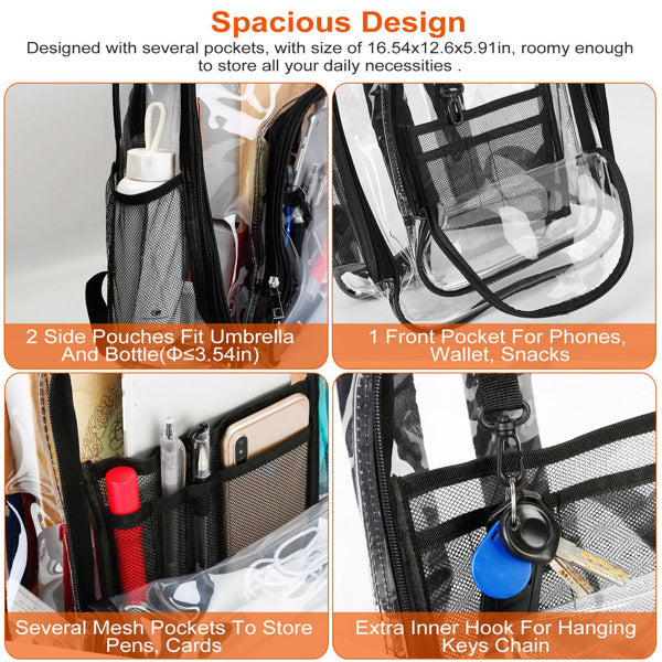 Large Transparent School Bag – Clear Backpack for School, Stadium, Travel & Events