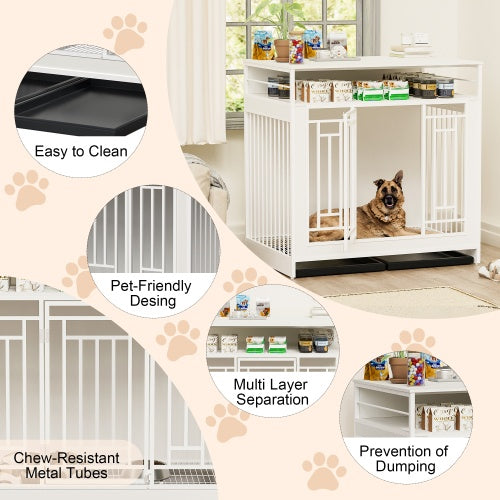 43.3-Inch Large Wooden Dog Kennel Furniture – Indoor Pet Crate with Divider, Double Door Design & Stylish Home Décor