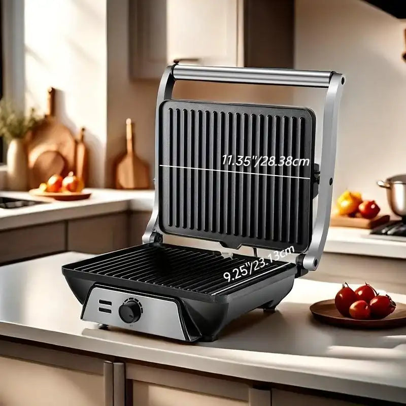 3-in-1 Electric Indoor Grill & Panini Press - 1400W Dual-Sided Non-Stick Grill with 180° Floating Hinge, Adjustable Temp (365°F-410°F), 60-Min Timer, Overheat/Quick Cook Modes & Grease Tray - Compact Black Kitchen Applianc - PulinGO