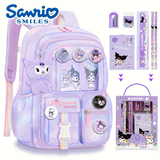 Sanrio Kuromi Multi™ Bag Set – Shoulder Bag & Backpack with Plush Pendant, 6 Badges & Stationery Set – Ultra-Light Travel Essentials