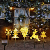 5-Piece Mixed Christmas Solar Stake Lights – Reindeer, Snowflake, Bell, Christmas Tree & Santa Claus, Warm Yellow LEDs, IP44 Waterproof