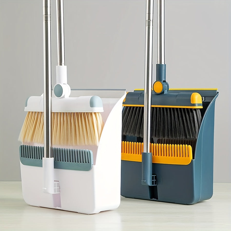 Thickened Rotatable Foldable Stainless Steel Rod Broom & Dustpan Set – Indoor Cleaning Supplies