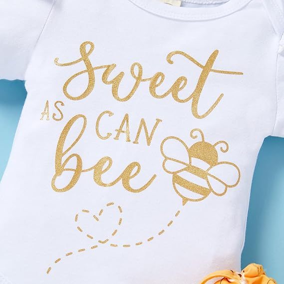 Infant Baby Girl Sweet Bee Outfits – Letter Print Romper, Honey Bee Pants & Bowknot Headband Set
