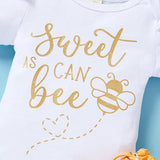 Infant Baby Girl Sweet Bee Outfits – Letter Print Romper, Honey Bee Pants & Bowknot Headband Set