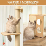108" Floor-to-Ceiling Cat Tree – Wooden Multi-Level Tower with Sisal Scratching Posts, Perches & Hammock