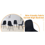 Luxury Simple Chair – Set of 4, Black Linen-Cotton Upholstered with Black Metal Legs