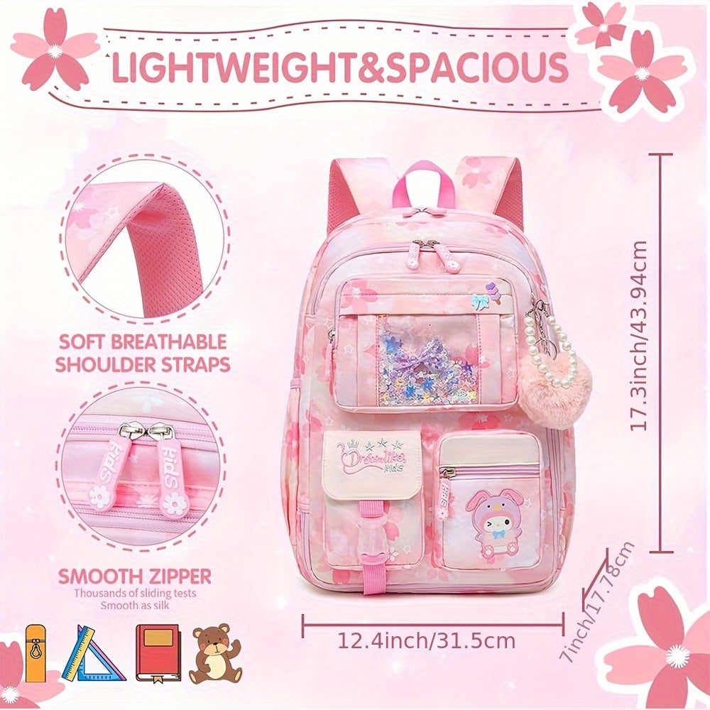 Hello Kitty Student Backpack Set – Pink Large Capacity Backpack, Pendant & 2 Badges + Stationery Set