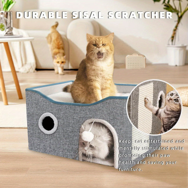 Super-Wide Indoor Cat House – Foldable & Portable, Grey