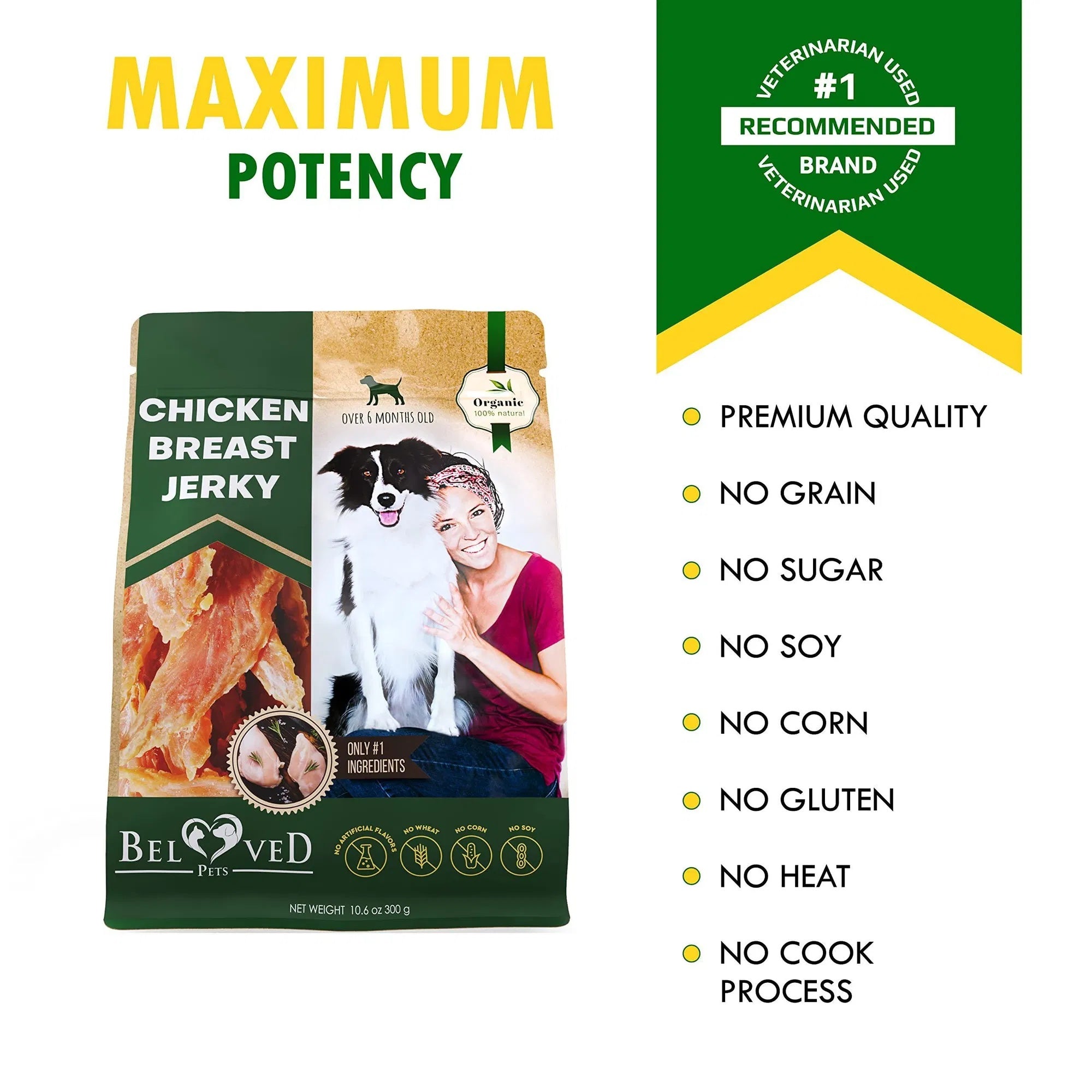 Chicken Jerky Dog Treats – All-Natural Grain-Free Organic High-Protein Human-Grade Chews (300g)