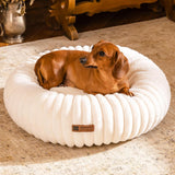 Mewoofun Donut Dog Bed – 25"x25"x7" Cream Calming Round Fluffy Washable Bed with Non-Slip Bottom for Small Dogs, Puppies & Cats
