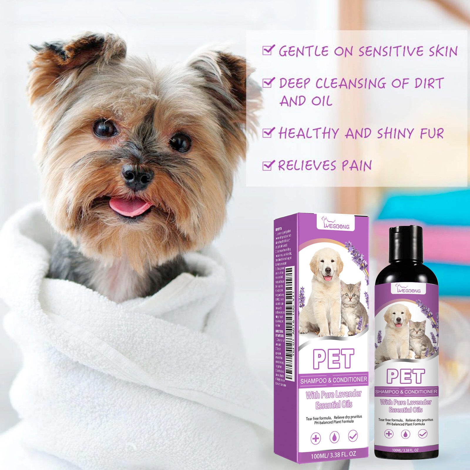 Pet Shampoo – Gentle Cleansing & Moisturizing Formula for Dogs & Cats, Reduces Odor & Supports Healthy Coat