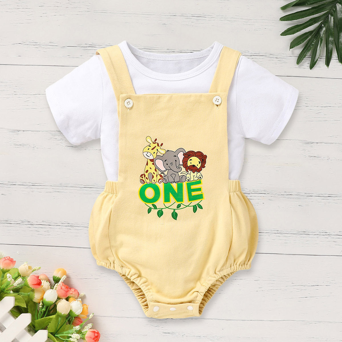 Infant Baby Boy Gentleman Outfit – Short Sleeve T-Shirt & Suspender Romper Jumpsuit Set for First Birthday