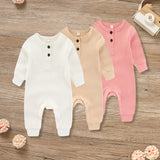 3-Pack Baby Rompers – Long Sleeve Ribbed Jumpsuit with Soft Cotton Fabric & Button-Front Design for Boys & Girls