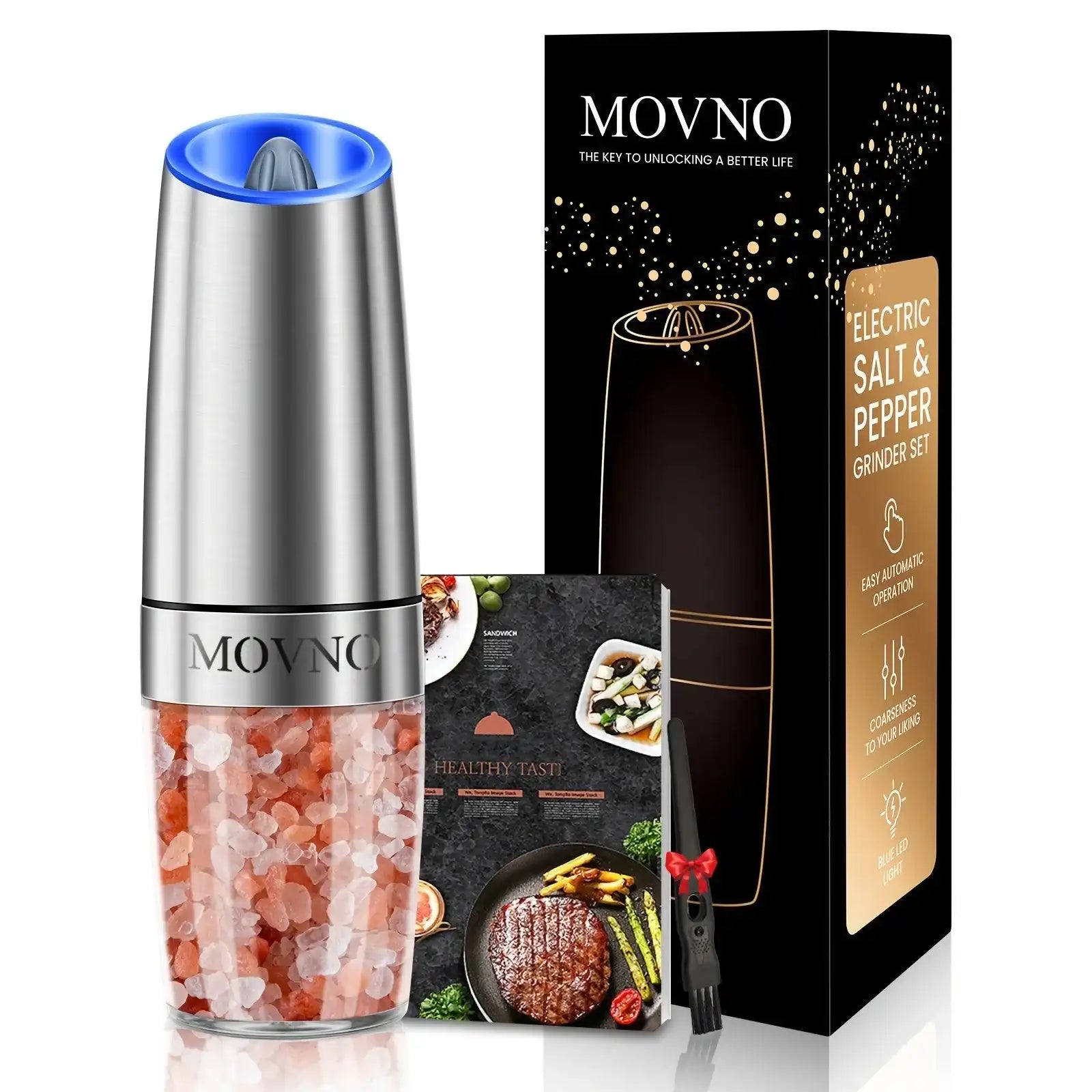 [Gravity Electric Grinder] Automatic Gravity Electric Salt and Pepper Grinder Set - Battery Powered LED Light One Hand Operation - Adjustable Coarseness Mill Grinders Shakers Black, Kitchen Gadgets Gift Ideas - PulinGO