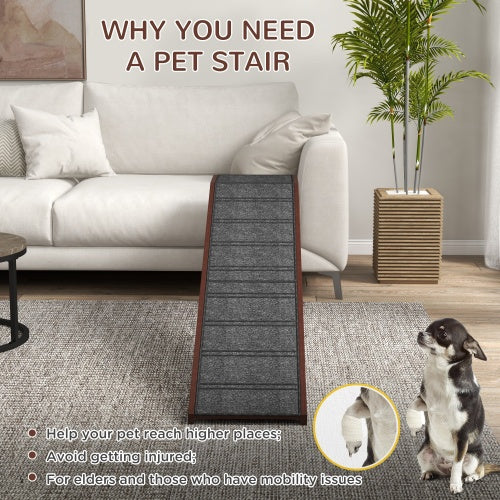 Pet Ramp for Dogs with Non-Slip Carpet & Top Platform – Brown Pine Wood, 74" × 16" × 25"
