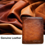 RFID Blocking Trifold Genuine Leather Wallets For Men, Top Layer Cowhide Vintage Short Multi Function Credit Card Holder, Money Clips With 2 ID Windows Valentine'S Day Gifts For Men - PulinGO