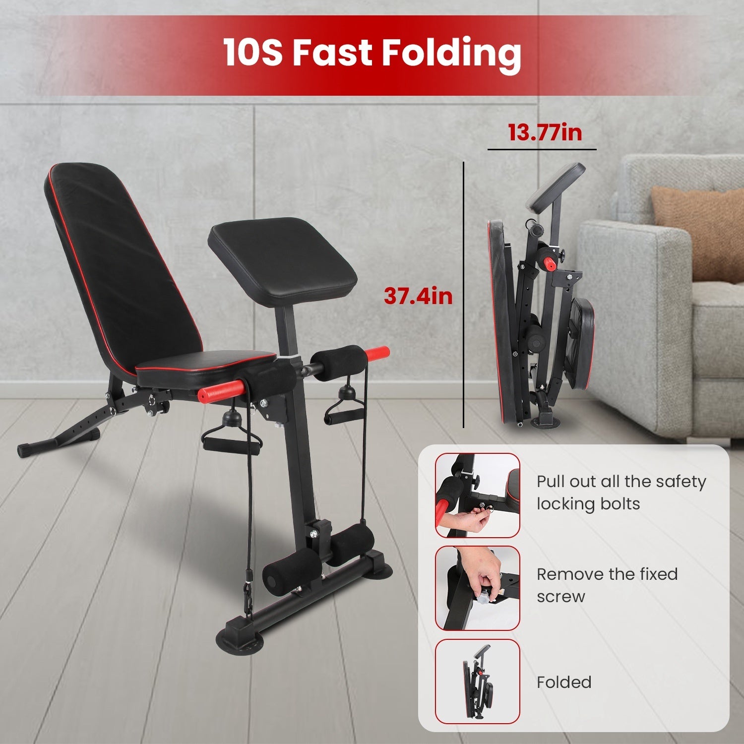 Adjustable Weight Bench with Preacher Curl Pad, Resistance Bands & Leg Extension – Home Gym Workout Bench 🏋️‍♂️🔥