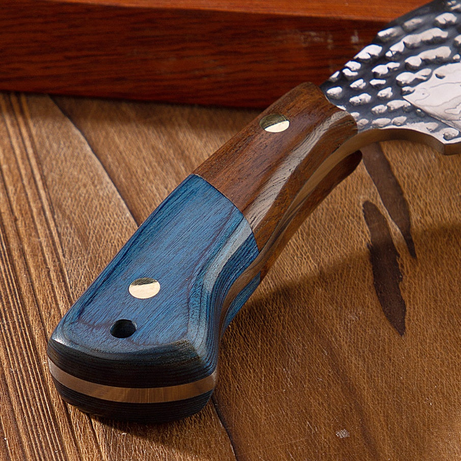 Colored Wood Blue Fire Handle Knife – Compact Kitchen Blade with Striking Blue-Fire Wood Handle