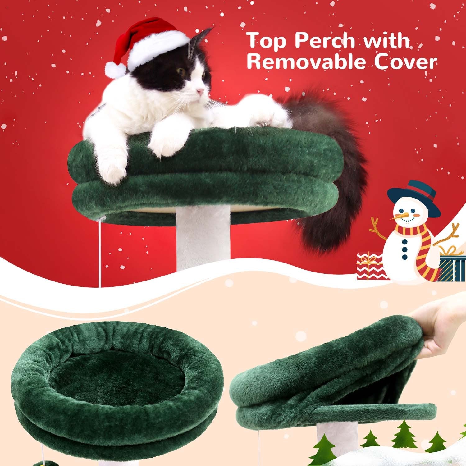 33″ Christmas-Style Cat Climbing Frame – Festive Multi-Level Tower with Scratching Posts & Hammock