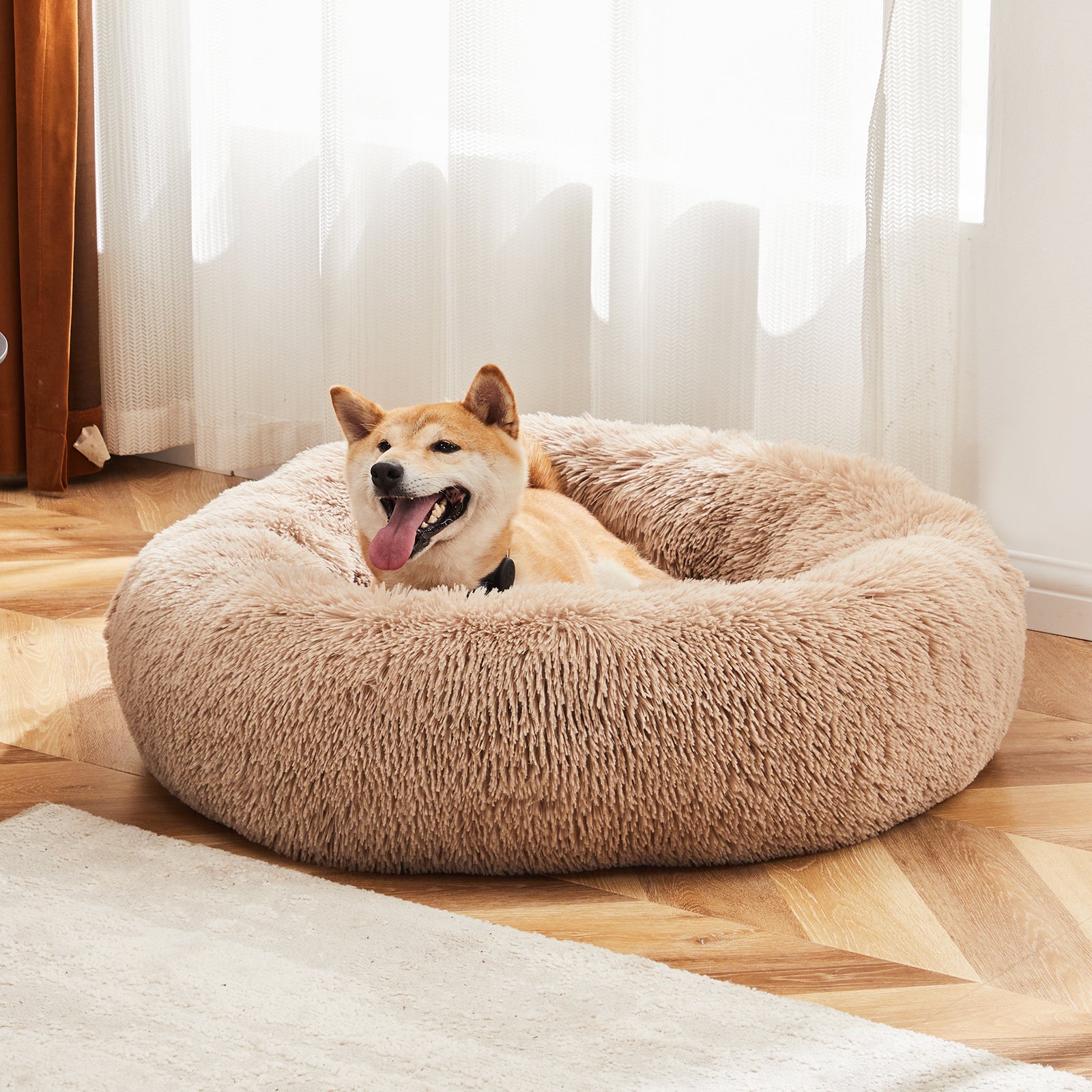 24" Round Cat Bed – Anti-Slip Fluffy Plush Faux Fur Cushion for Cats, Small Dogs & Puppies up to 25 lbs