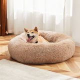24" Round Cat Bed – Anti-Slip Fluffy Plush Faux Fur Cushion for Cats, Small Dogs & Puppies up to 25 lbs