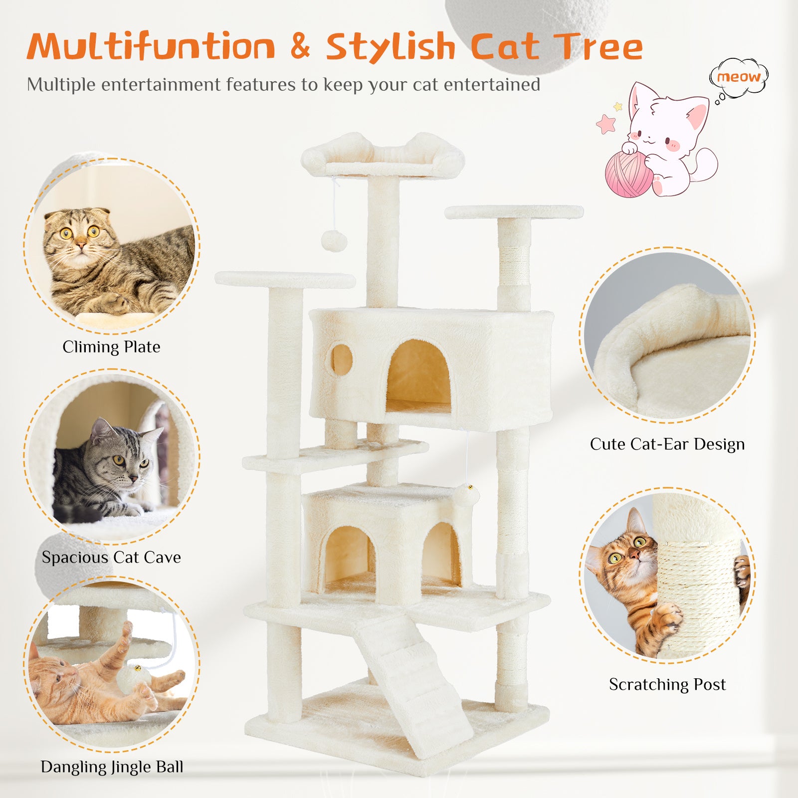 Multi-Functional Cat Treehouse – Cat Climbing Frame with Condo, Platforms, Scratching Posts & Cozy Resting Areas for Indoor Cats