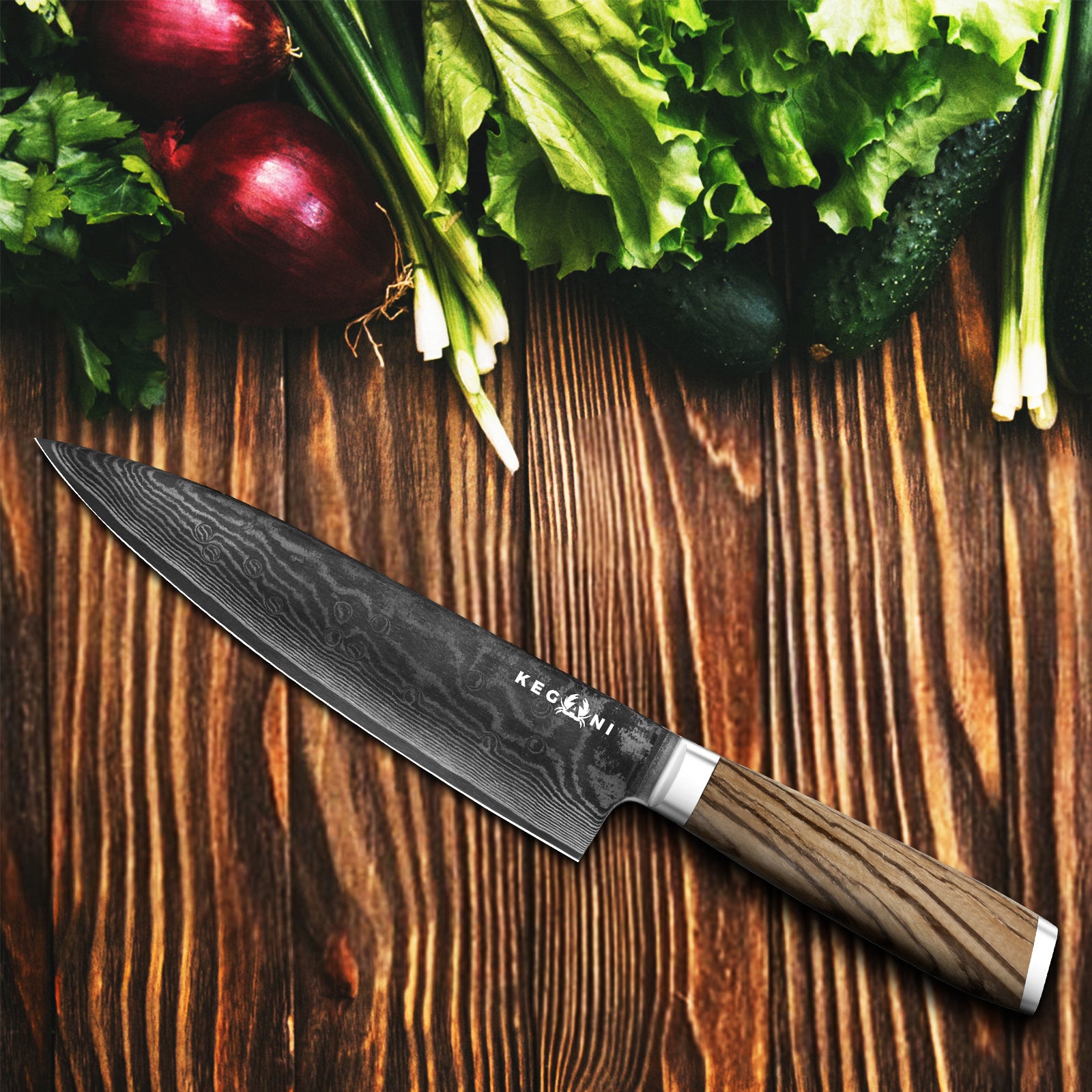 Kegani 8‑Inch Japanese VG‑10 Damascus Chef Knife – 67‑Layer Ultra‑Sharp Blade with Ergonomic Full‑Tang Handle