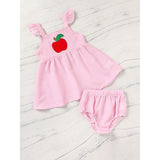 Kids Baby Girl Back to School Outfit – Summer Ruffle Sleeve Applique Top & Shorts Set, Cute First Day of School Clothes for Girls