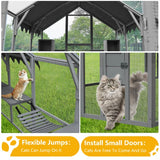 Outdoor Cat House with Platforms – 110″ Large Kitten Enclosure & Playpen with Waterproof Cover (Grey)