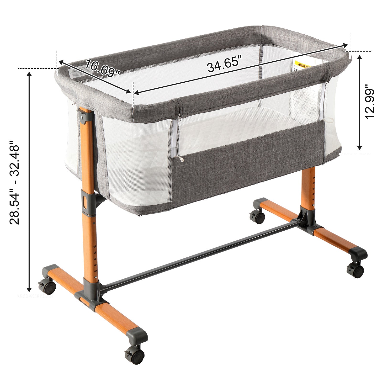 50D Cationic Cloth Bassinet Bed for Babies – Foldable & Breathable Grey Cradle