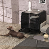 42" Heavy-Duty Dog Crate Furniture – Grey Wood-Top Kennel with Metal Frame