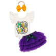 Baby Girl Mardi Gras Outfit 🎭 Ruffle Sleeve Bodysuit + Mesh Tutu Skirt + Hairband Set