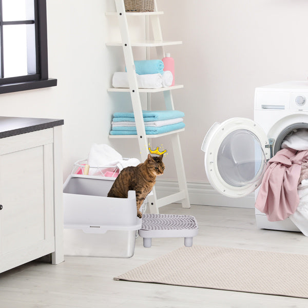 Extra-Large Stainless Steel & Plastic Litter Box with Snap-On Enclosure, Spatula & Foot Pad – Grey (61 × 40 × 33 cm)