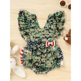 Baby Girls 4th of July Romper – Sleeveless Camouflage Bodysuit, Independence Day Outfit